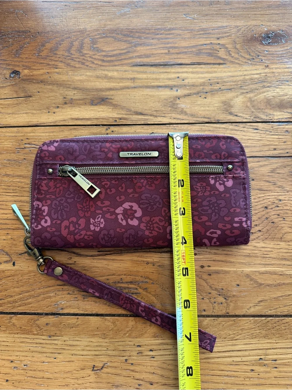 Travelon Burgundy Floral Zip-Around Wristlet Mega Wallet RFID